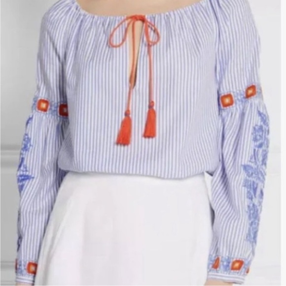 Tory Burch Madison peasant‎ blouse embroidered top size 6 - Picture 2 of 11